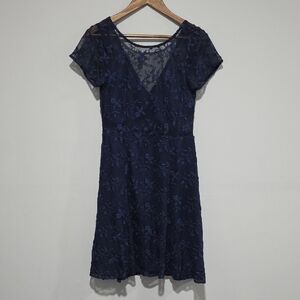 Nanette Lepore Womens 10 Around the World Sheath Dress Navy Blue Lace Bow Detail